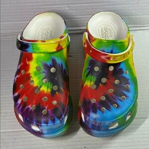 CROCS Rainbow Tie-Dye Sandals USED (not box)